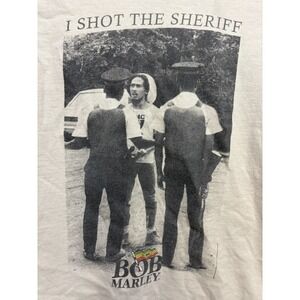 Bob Marley Shirt Men's White Shot Sheriff Arrest Graphic Tee Size Small